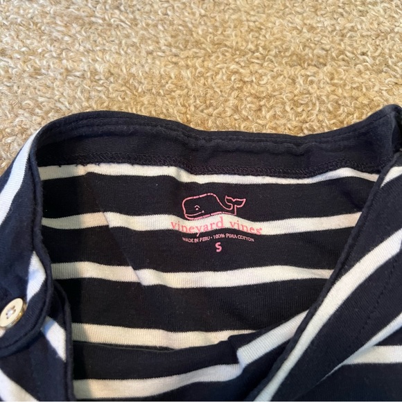 Vineyard Vines Navy White Stripe 3/4 Sleeve Cotton Top - Picture 4 of 4